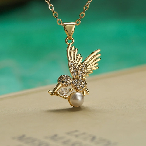 Collar con Colgante de Animal Cobre Diamante de Imitación Perla Artificial Colibrí Abeja Libélula Cadena Clavícula Joyería