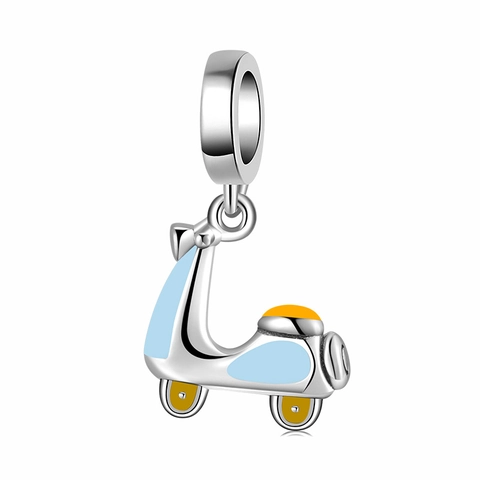 Retro Elektroroller Anhänger Charm 925 Sterling Silber Bunte Emaille Cartoon Motorrad Für DIY Armband