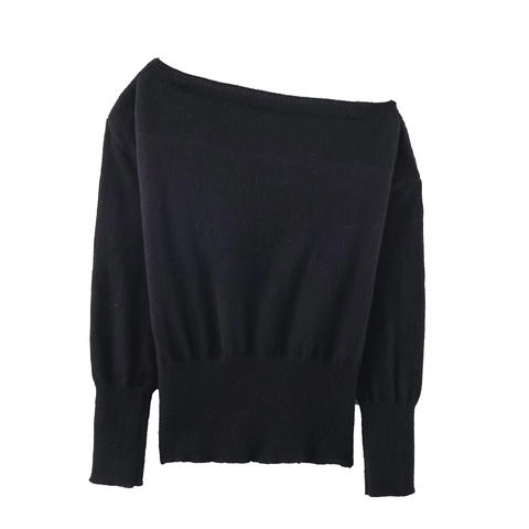 Women Off Shoulder Knitted Sweater Boat Neck Long Sleeve Solid Color Pullover Elegant Slim Fit Ribbed Knit Top