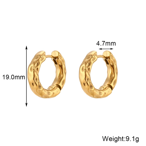 Pendientes de Aro de Acero Inoxidable Minimalistas para Mujer Chapados en Oro Superficie Lunar Irregular Martillada Joyería