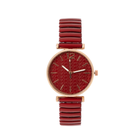 Women Quartz Watch Embossed Leaf Pattern Dial Stainless Steel Elastic Strap Rose Gold Case Analog Casual Elegant Wristwatch