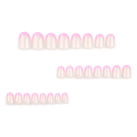 Unghie Finte Press On Nails French Tip Rosa Lucido Nude Plastica ABS Arrotondato Rimovibile Manicure DIY Per Donne