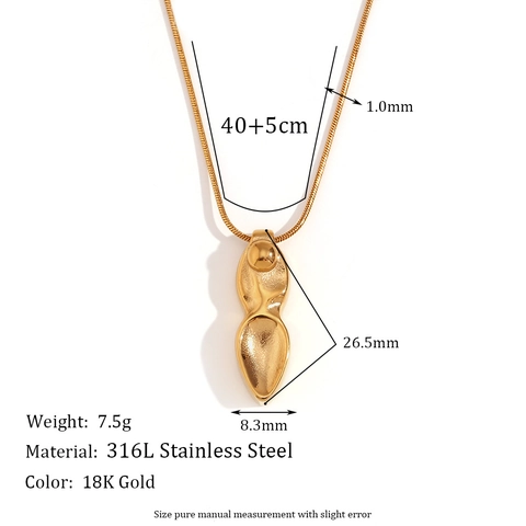 Collar Con Colgante De Cacahuete Fluido Abstracto Acero Inoxidable Chapado En Oro De 18K Cadena De Serpiente Mujer