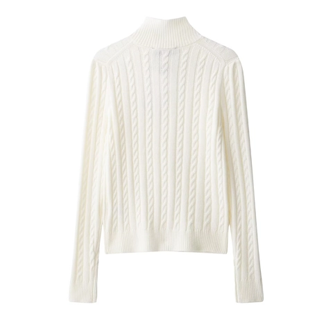 Women Cable Knit Cardigan Sweater High Neck Long Sleeve Button Down Casual Solid Color Polyester Knitwear Jacket