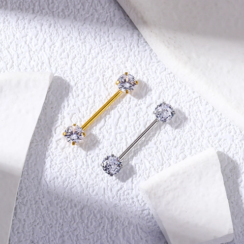 Nipple Rings Stainless Steel Barbell Internal Thread Prong Set Cubic Zirconia Heart Square Round Shape Body Jewelry Women