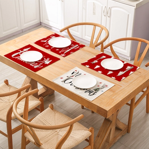 Sets De Table De Noël Coton Lin Résistants À La Chaleur Tapis De Table Imperméables Décoratifs Pour Salle À Manger Cuisine Style Nordique