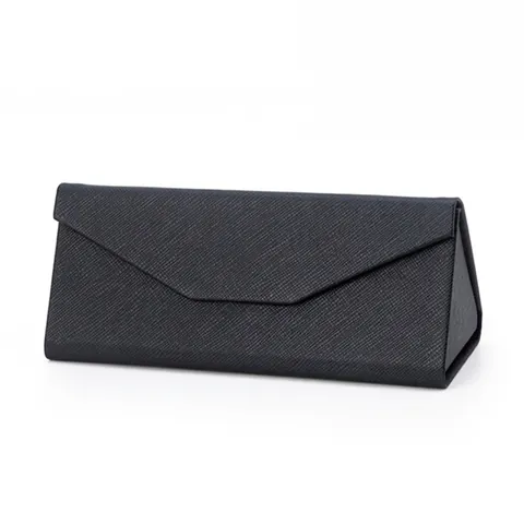 Custodia Per Occhiali Pieghevole Triangolare Pelle PU Saffiano Porta Occhiali Da Sole Portatile Organizer Magnetico Nero
