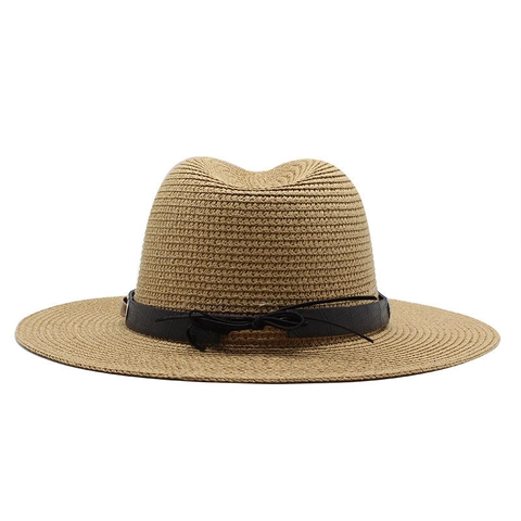 Vintage British Style Unisex Straw Fedora Hat Panama Sun Protection Beach Vacation Wide Brim With Decorative Band Metal