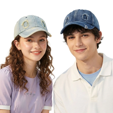 Distressed Washed Denim Baseball Cap Retro Ripped Holes Adjustable Cotton Trucker Hat For Men Women Casual Streetwear