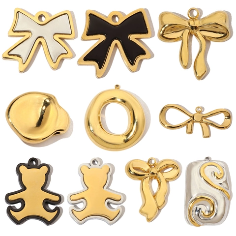 Ciondoli Per Gioielli DIY In Acciaio Inossidabile Fiocco Orso Forme Geometriche Per Collana Bracciale Stile Francese Retro