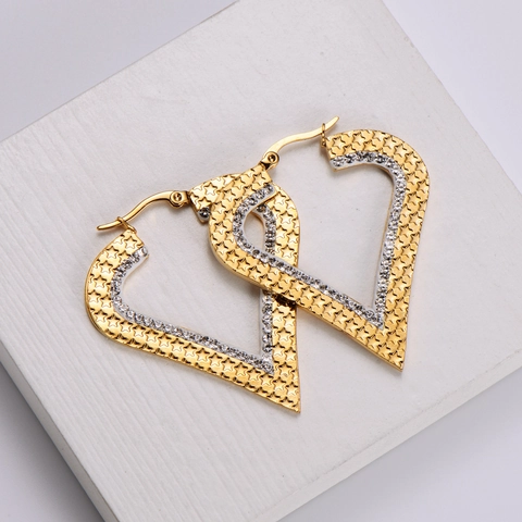 Geometrische Herz Ohrringe Edelstahl 18K Vergoldet Sternenmuster Geprägt Strass Inlay Schmuck Für Frauen