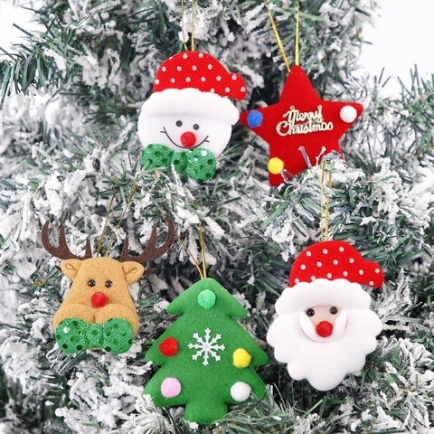 Christmas Tree Hanging Ornaments Felt Velvet Cartoon Santa Claus Snowman Reindeer Star Shapes Holiday Party Decorations