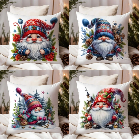 Weihnachten Gnome Kissenbezug Dekorativer Wurfkissenbezug Weicher Samt Aquarell Handgemalt Urlaub Winter Home Deko