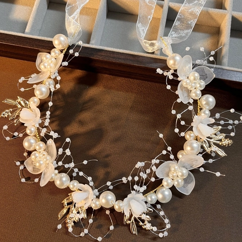 Corona Di Fiori Da Sposa Cerchietto Perla Artificial Farfalla Cristallo Fatto A Mano Elegante Fascia Per Capelli Per Matrimonio