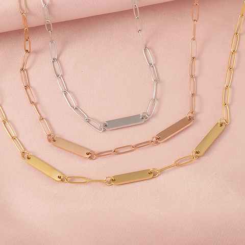 Minimalist Vertical Bar Pendant Necklace Stainless Steel Paperclip Link Chain Geometric Jewelry Trendy Accessory For Women