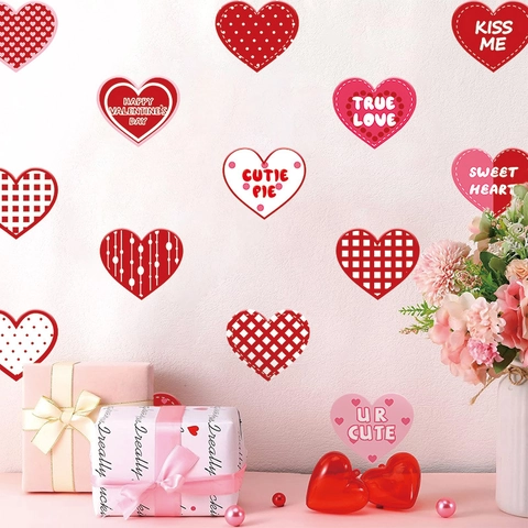 Valentine's Day Heart Shaped Wall Stickers PVC Romantic Red Pink Decals For Party Home Window Glass Decor Novelty
