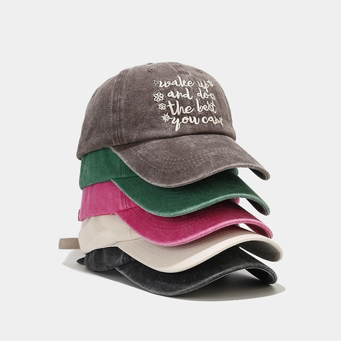 Washed Cotton Baseball Cap Vintage Distressed Embroidery Letter Floral Dad Hat Adjustable Retro Sun Hat For Women Men