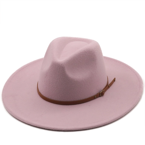 Cappello Fedora Feltro Di Lana Tesa Larga Con Fascia In Pelle Vintage Jazz Per Uomini Donne Colore Solido