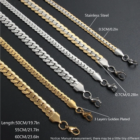 Collana A Catena Grumet Piatta Acciaio Inossidabile Placcato Oro 18K Maglia Goffrata Gioielli Hip Hop Unisex