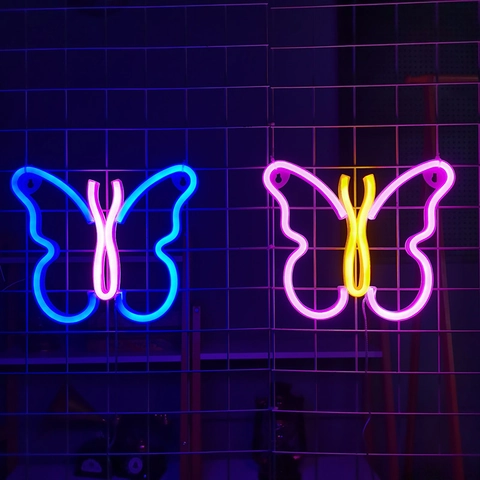 LED Butterfly Neon Sign Dual Color Wall Hanging Light USB Battery Powered For Bedroom Party Christmas Decor