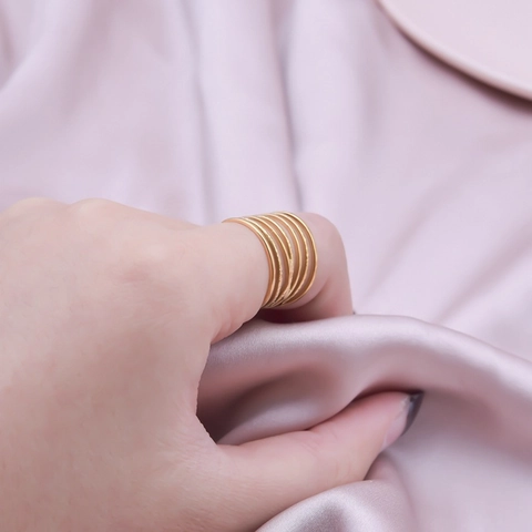 Mehrlagiger 304 Edelstahl Ring Gehämmertes Muster Verstellbar Offen Geometrisches Band Schmuck Für Damen Herren