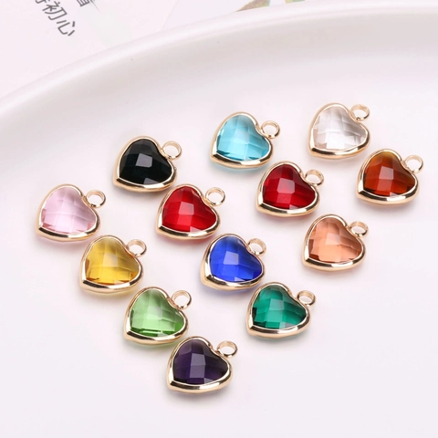 Dijes En Forma De Corazón Colgantes De Cristal Facetado Borde Dorado Chapado En Cobre Fabricación De Joyas DIY