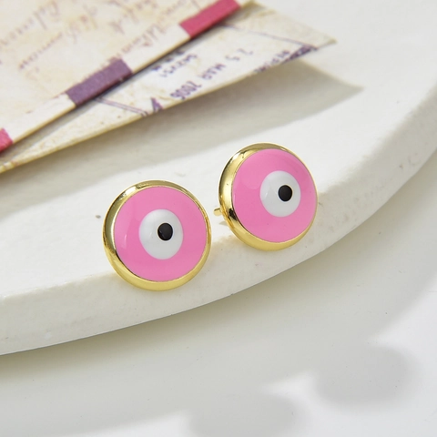 Evil Eye Stecker Ohrringe Kupfer 18K Vergoldet Emaille Rund Bunt Exquisiter Bohème Schmuck Für Frauen