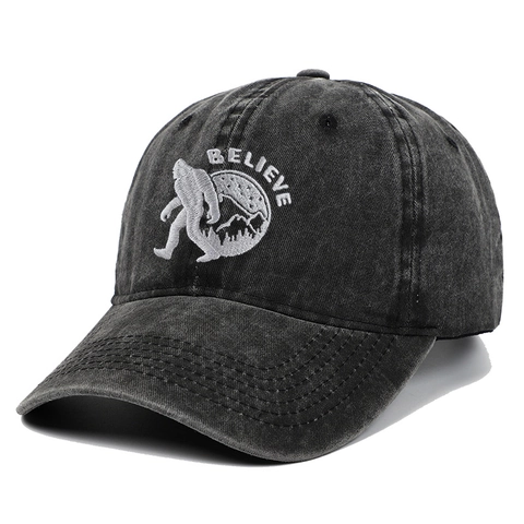 Cappello Da Baseball Ricamato Believe Bigfoot Cotone Lavato Vintage Distressed Regolabile Dad Hat Protezione Solare Esterna Unisex