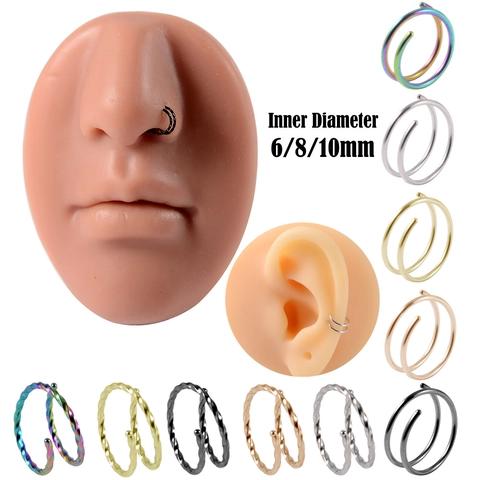 Double Spiral Nose Hoops Stainless Steel Twisted Design Piercing Jewelry Punk Hip Hop Style Unisex For Women And Men