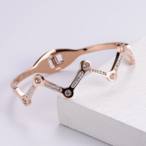 Bracciale Rigido A Onda Zigzag Per Donna In Acciaio Inossidabile Con Strass Gioielli Placcati In Oro Moda Elegante Regalo