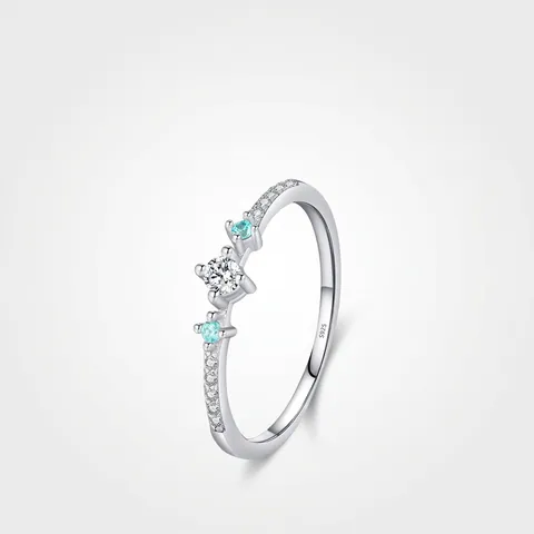 Squisito Anello In Argento Sterling 925 Con Zircone Tondo Bianco E Blu Chiaro Gioielli Minimalisti Impilabili Per Donna