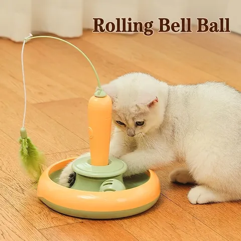 Electric Automatic Cat Toy Rotating Feather Teaser Interactive Track Bell Ball ABS Plastic Carrot Shaped For Indoor Cats