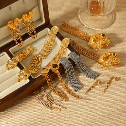 Lange Kwastjes Oorbellen Roestvrij Staal 18K Verguld Ketting Minimalistische Mode Sieraden Voor Vrouwen Elegant