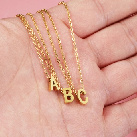 Alphabet Initial Pendant Necklace 18K Gold Plated Stainless Steel High Polished Capital Letter Minimalist Jewelry Unisex