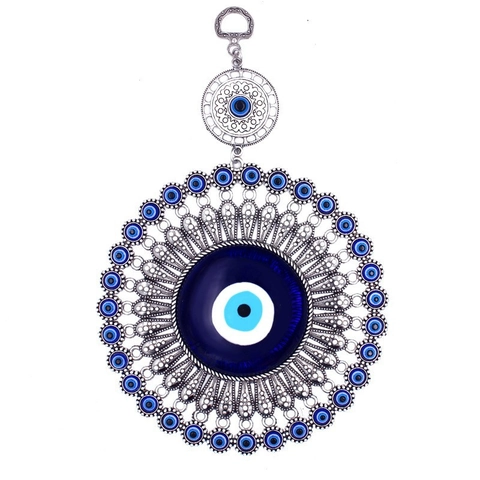 Evil Eye Wandbehang Deko Metall Legierung Glas Türkisches Blaues Auge Amulett Schutz Heim Ornament Mediterraner Stil Rund