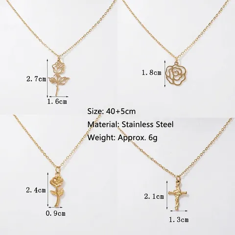 Collana Con Ciondolo Fiore Rosa In Acciaio Inossidabile Per Donna Gioielli Floreali Cavo Croce Elegante Regalo