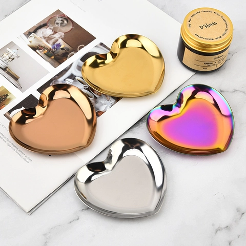 Herzförmiges Dekotablett Aus Edelstahl Spiegelpoliert Schmuck Kosmetik Aufbewahrung Desktop Organizer Nordischer Stil