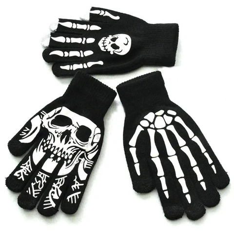 Guanti Scheletro Luminosi Halloween Maglia Fluorescente Touchscreen Modello Ossa Di Teschio Festa Gotica Per Adulti Bambini