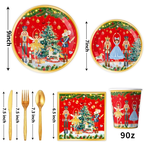 Nutcracker Christmas Party Tableware Disposable Paper Plates Cups Napkins Banner Tablecloth Holiday Celebration Decor