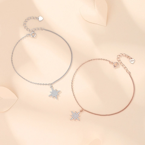 Braccialetto a Stella a Otto Punte in Argento Sterling S925 per Donna con Zirconia Intarsiata Catena Gioielli Moda Elegante