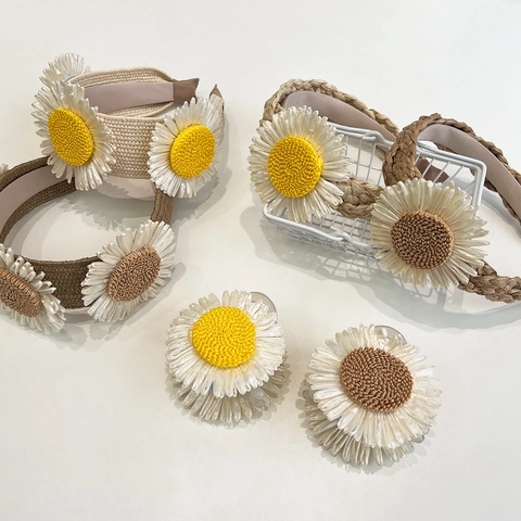 Sunflower Raffia Braided Headband Sweet Floral Wide Edge Hairband Boho Handmade Hair Claw Accessory Women
