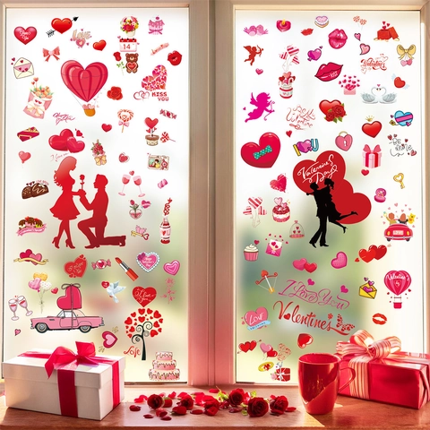 Pegatinas Estáticas Para Ventanas San Valentín Corazón PVC Silueta Pareja Romántica Calcomanía Puerta Vidrio Decoración Festiva