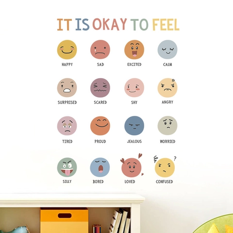 Autocollants Muraux Éducatifs Sentiments Chambre Enfants Tableau Reconnaissance Émotionnelle Décalcomanies Emoji Dessin Animé PVC Auto Adhésif