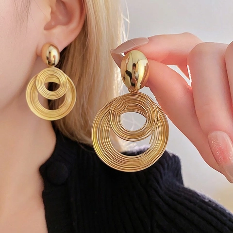 Pendientes De Gota Circulares En Espiral Con Silver Earring Post Aleación Geométrica Estilo Moderno Para Mujeres