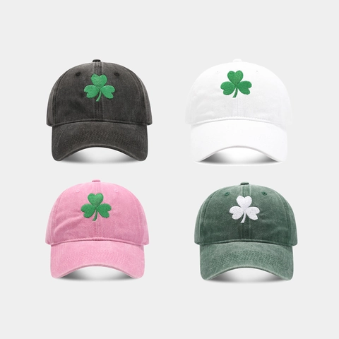Waschbaumwolle Baseballkappe Und Fischerhut Kleeblatt Stickerei Vintage St Patrick Day Sonnenhut Für Damen Herren