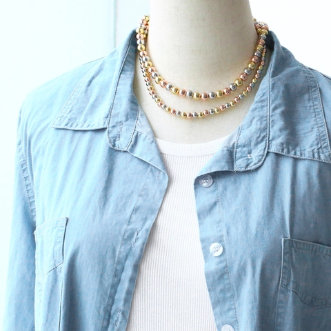 Copper Bead Chain Necklace Tri Color Gold Silver Rose Gold Plated Retro Minimalist Hip Hop Choker Jewelry For Women