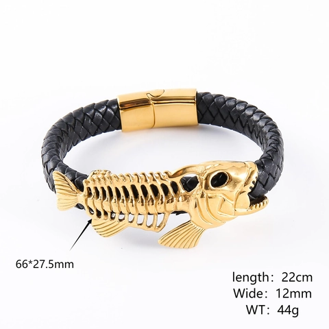 Pulsera Espina De Pescado Cuero Trenzado Acero Inoxidable 304 Cierre Magnético Joyería Punk Gótica Regalo Hombre