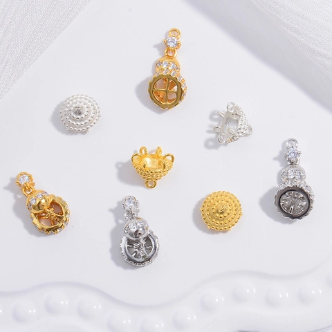 925 Sterling Silver Crown Tassel Flower Cap Pendant Inlaid Zirconia DIY Necklace Earring Jewelry Making Accessories For Women
