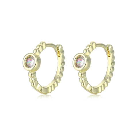 Beaded Edge Copper Hoop Earrings With Round Cubic Zirconia Minimalist Fashion Jewelry For Women