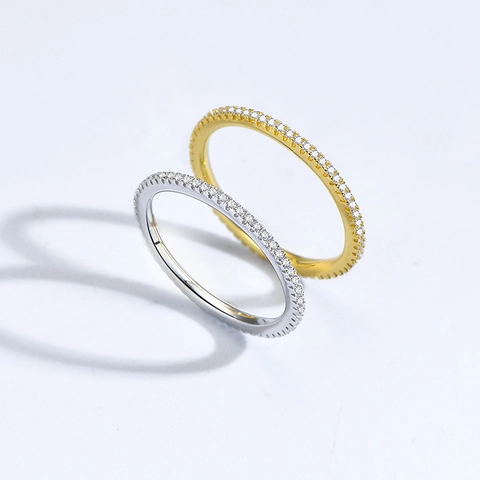 925 Sterling Silver Eternity Ring Minimalist Cubic Zirconia Band Stackable Wedding Jewelry For Women
